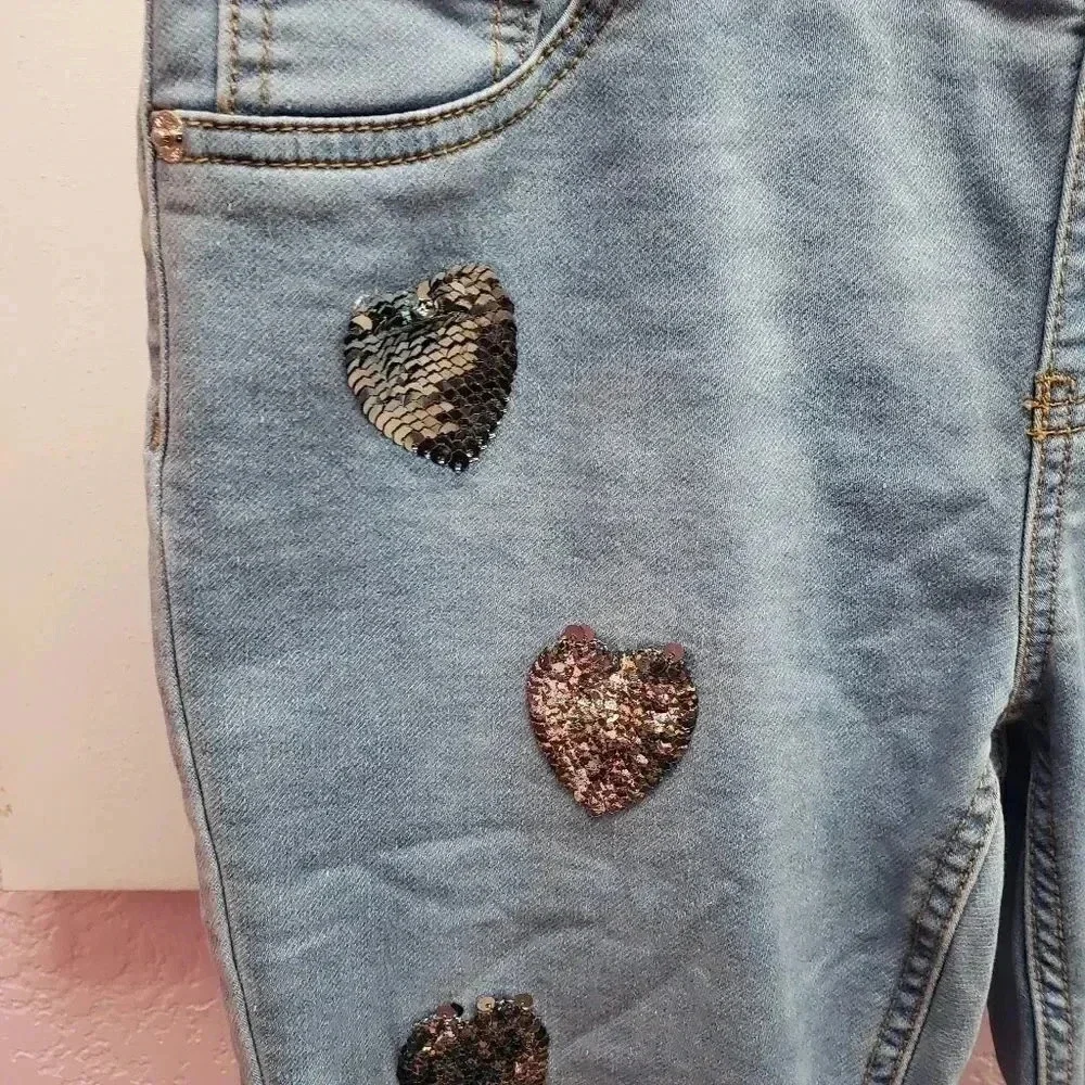 Justice Girls Sequined Heart Mid Rise Pull On Jegging